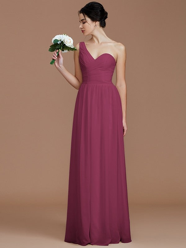 Classy Sleeveless One Shoulders Ruched Chiffon Bridesmaid Dresses