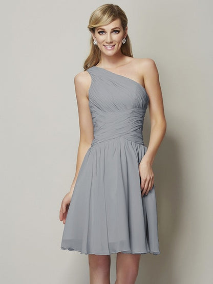 Classy Sleeveless One Shoulders Ruched Short Chiffon Bridesmaid Dresses