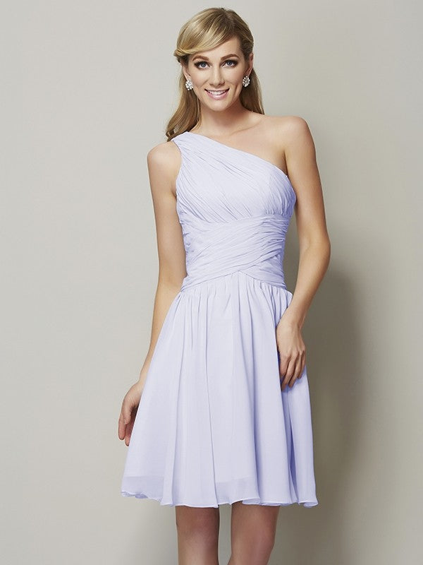 Classy Sleeveless One Shoulders Ruched Short Chiffon Bridesmaid Dresses