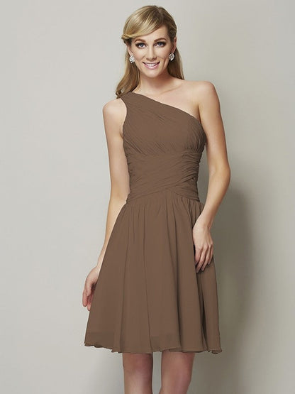 Classy Sleeveless One Shoulders Ruched Short Chiffon Bridesmaid Dresses