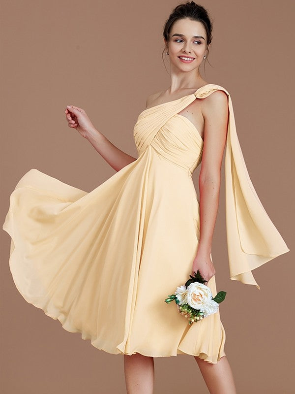 Classy Sleeveless One Shoulders Ruched Short/Mini Chiffon Bridesmaid Dresses