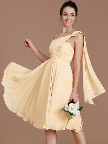 Classy Sleeveless One Shoulders Ruched Short/Mini Chiffon Bridesmaid Dresses