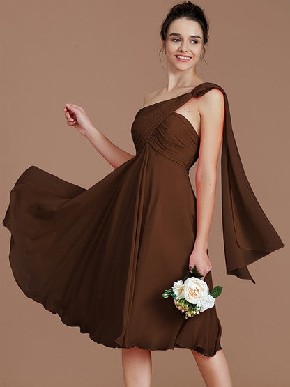 Classy Sleeveless One Shoulders Ruched Short/Mini Chiffon Bridesmaid Dresses