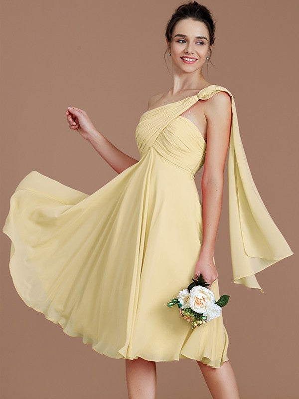 Classy Sleeveless One Shoulders Ruched Short/Mini Chiffon Bridesmaid Dresses