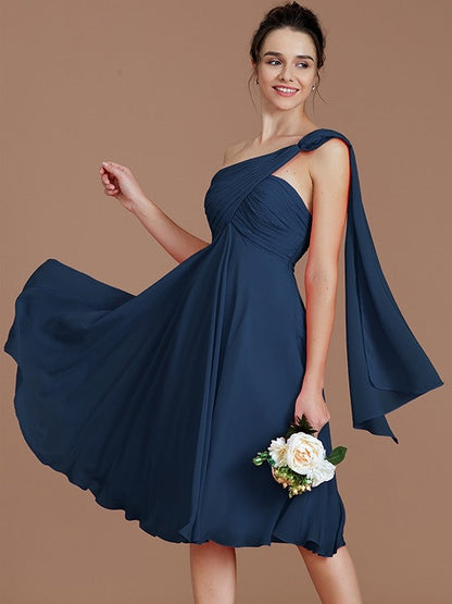 Classy Sleeveless One Shoulders Ruched Short/Mini Chiffon Bridesmaid Dresses