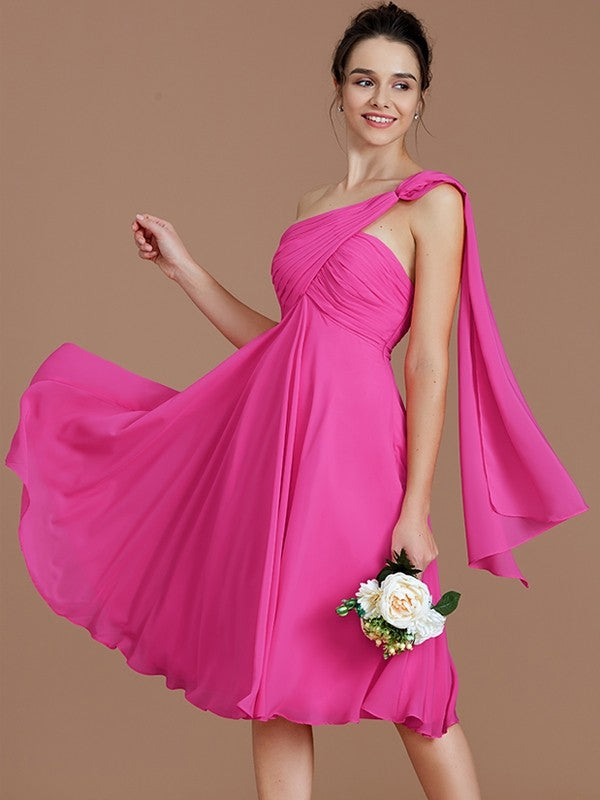 Classy Sleeveless One Shoulders Ruched Short/Mini Chiffon Bridesmaid Dresses