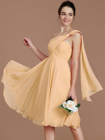 Classy Sleeveless One Shoulders Ruched Short/Mini Chiffon Bridesmaid Dresses