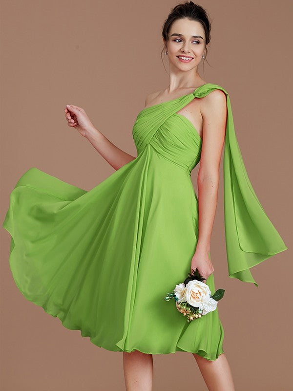 Classy Sleeveless One Shoulders Ruched Short/Mini Chiffon Bridesmaid Dresses