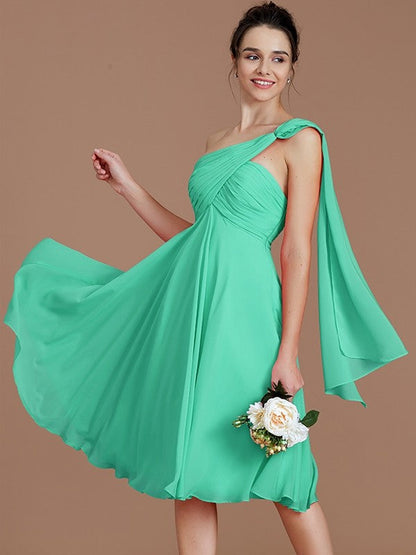 Classy Sleeveless One Shoulders Ruched Short/Mini Chiffon Bridesmaid Dresses