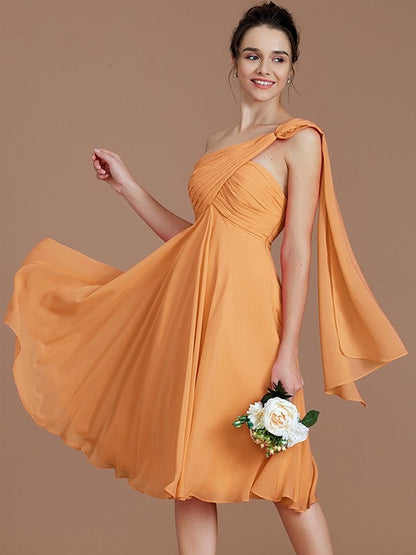 Classy Sleeveless One Shoulders Ruched Short/Mini Chiffon Bridesmaid Dresses