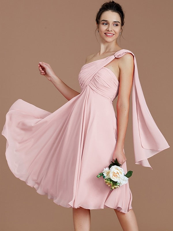 Classy Sleeveless One Shoulders Ruched Short/Mini Chiffon Bridesmaid Dresses