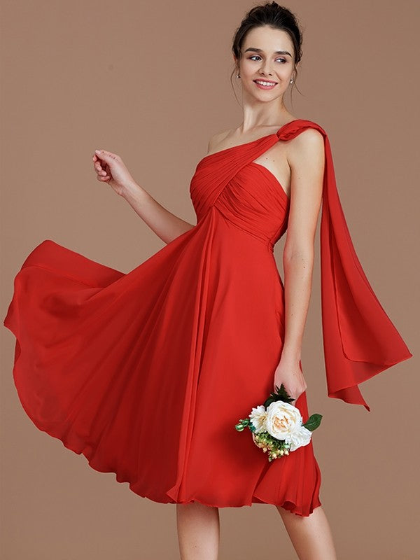 Classy Sleeveless One Shoulders Ruched Short/Mini Chiffon Bridesmaid Dresses