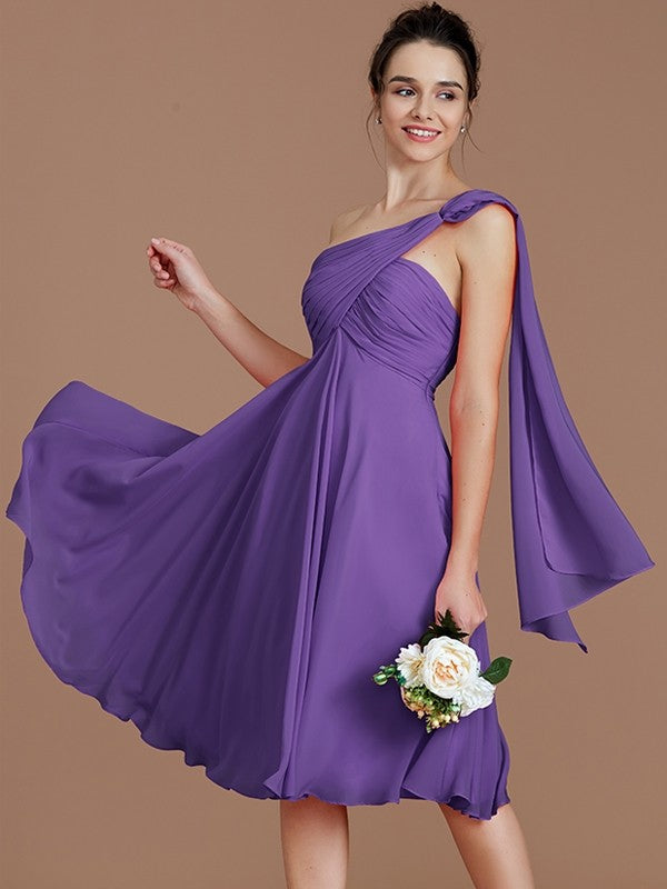 Classy Sleeveless One Shoulders Ruched Short/Mini Chiffon Bridesmaid Dresses