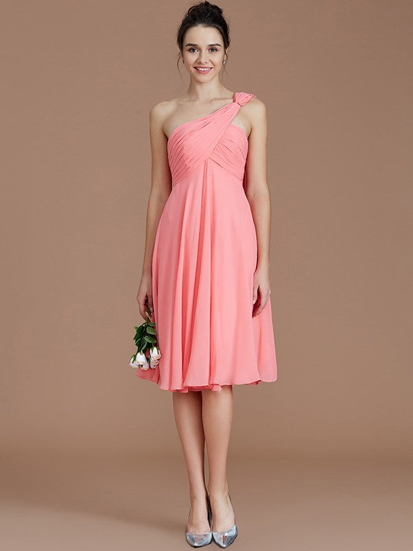 Classy Sleeveless One Shoulders Ruched Short/Mini Chiffon Bridesmaid Dresses