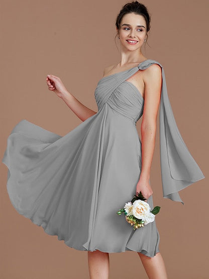 Classy Sleeveless One Shoulders Ruched Short/Mini Chiffon Bridesmaid Dresses