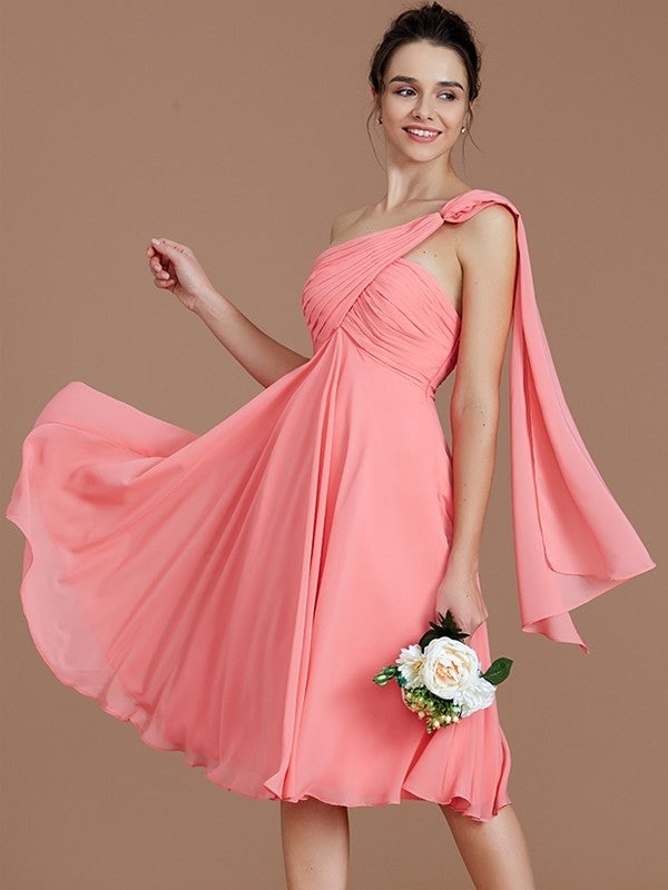 Classy Sleeveless One Shoulders Ruched Short/Mini Chiffon Bridesmaid Dresses