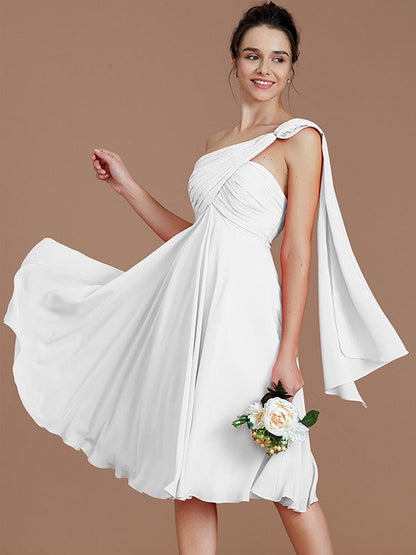 Classy Sleeveless One Shoulders Ruched Short/Mini Chiffon Bridesmaid Dresses