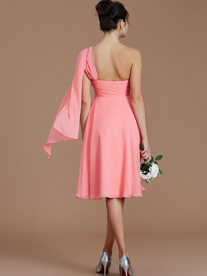 Classy Sleeveless One Shoulders Ruched Short/Mini Chiffon Bridesmaid Dresses