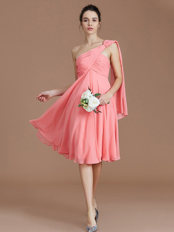 Classy Sleeveless One Shoulders Ruched Short/Mini Chiffon Bridesmaid Dresses