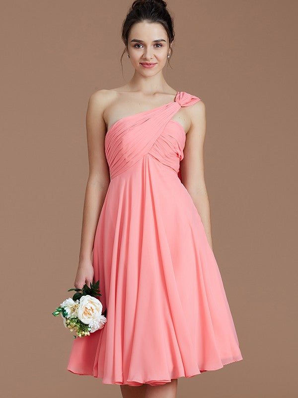 Classy Sleeveless One Shoulders Ruched Short/Mini Chiffon Bridesmaid Dresses