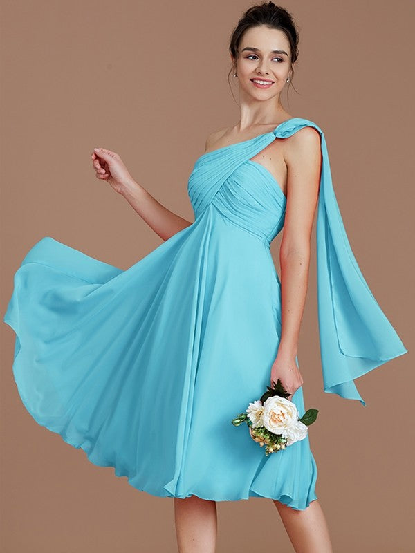 Classy Sleeveless One Shoulders Ruched Short/Mini Chiffon Bridesmaid Dresses