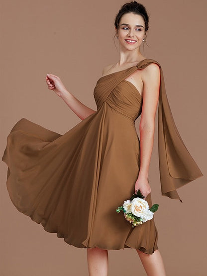 Classy Sleeveless One Shoulders Ruched Short/Mini Chiffon Bridesmaid Dresses