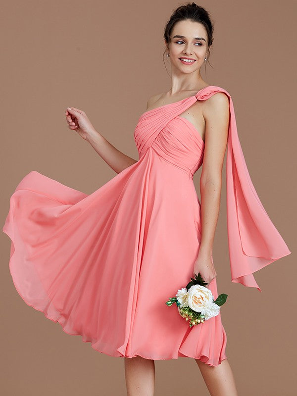 Classy Sleeveless One Shoulders Ruched Short/Mini Chiffon Bridesmaid Dresses