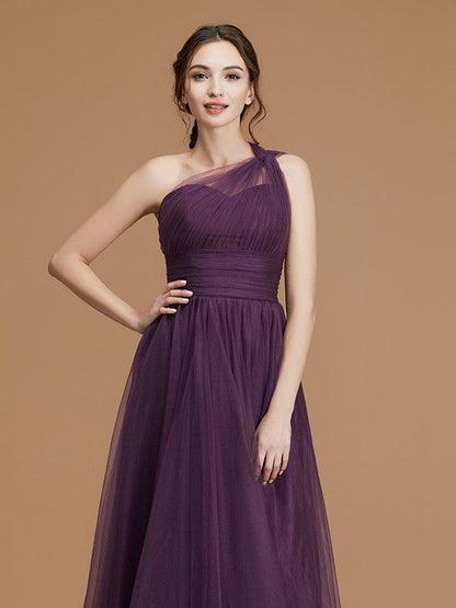 Classy Sleeveless One Shoulders Ruched Tulle Bridesmaid Dresses