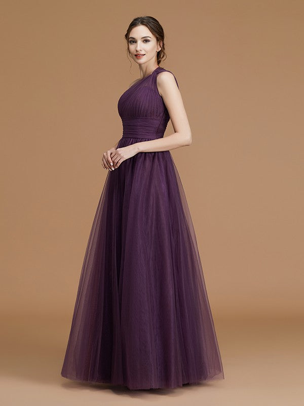 Classy Sleeveless One Shoulders Ruched Tulle Bridesmaid Dresses