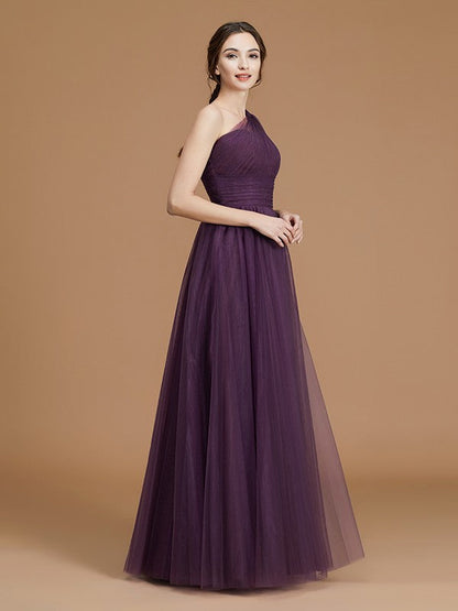 Classy Sleeveless One Shoulders Ruched Tulle Bridesmaid Dresses