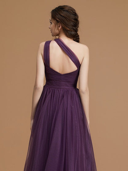 Classy Sleeveless One Shoulders Ruched Tulle Bridesmaid Dresses