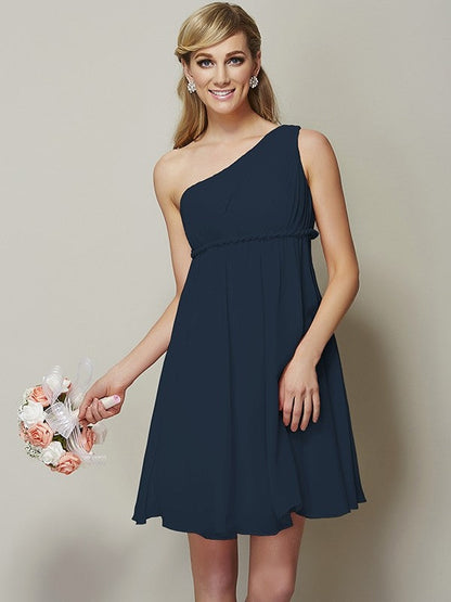 Classy Sleeveless One Shoulders Sash/Ribbon/Belt Short Chiffon Bridesmaid Dresses