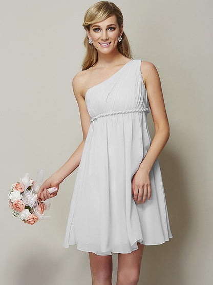 Classy Sleeveless One Shoulders Sash/Ribbon/Belt Short Chiffon Bridesmaid Dresses