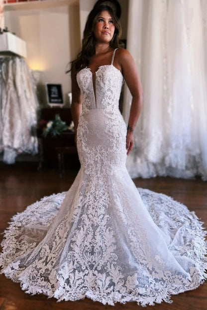 Classy Sleeveless Spaghetti Straps Floor Length Mermaid Wedding Dresses