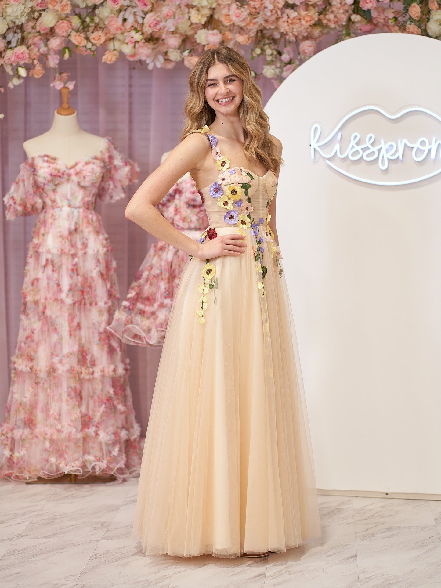 Piper | A-Line Corset Midi Prom Dress with 3D Flowers