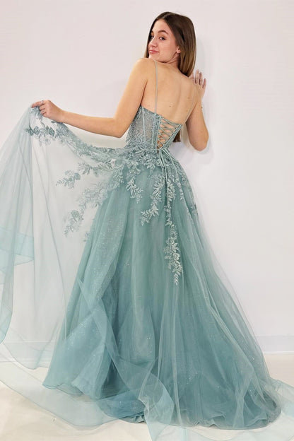 Cozy | Tulle Appliques Lace-Up A-Line Long Prom Dress