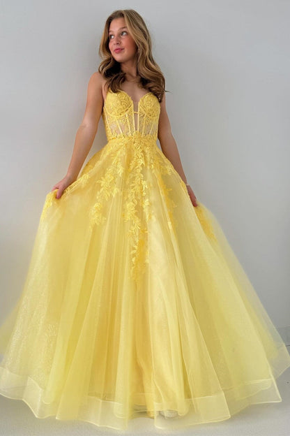 Cozy | Tulle Appliques Lace-Up A-Line Long Prom Dress