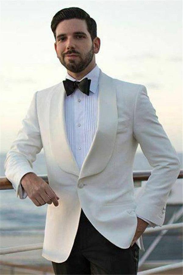 Custom design White Shawl Lapel One Buttons Slim Fit Wedding Suits