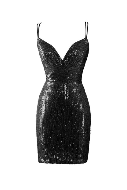 Nigella |Bodycon V Neck Blue Sequins Homecoming Dress