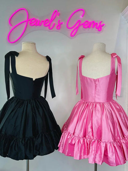 Cute Barbie Pink A-Line Satin Homecoming Dresses Mini Birthday Dresses, LTP3007