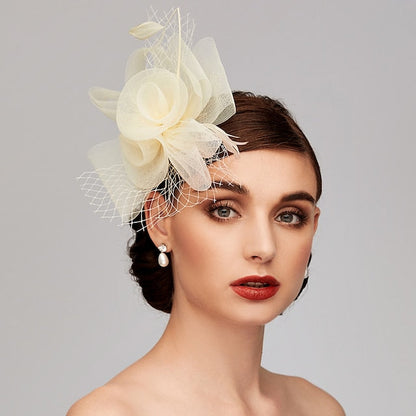 Elegant Net Mesh Tulle Fascinator Hats Headpiece Clip Headband with Bow