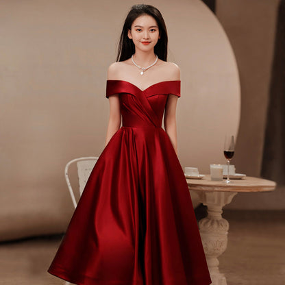 Burgundy satin short prom dress homecoming dress  10000