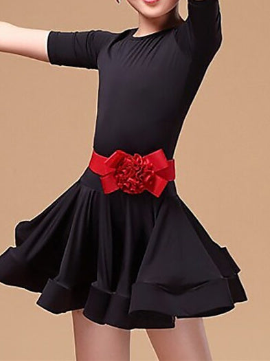 Latin Dance Kids' Dancewear Short Sleeve Cascading Ruffles Girls' Performance Spandex Polyester