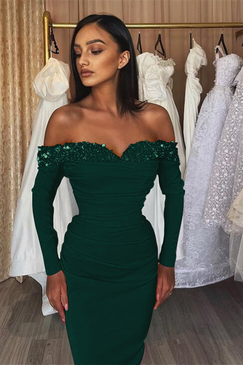 Modern Orange Off-The-Shoulder Long Sleeves Strapless Mermaid Prom Dress With Sequins ED0509