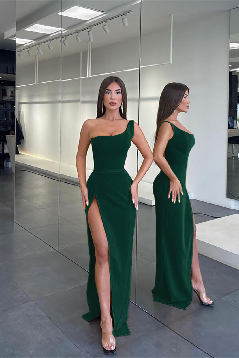 Edgynewlook Oragne Sexy Halter Satin Mermaid Prom Dress Long Split