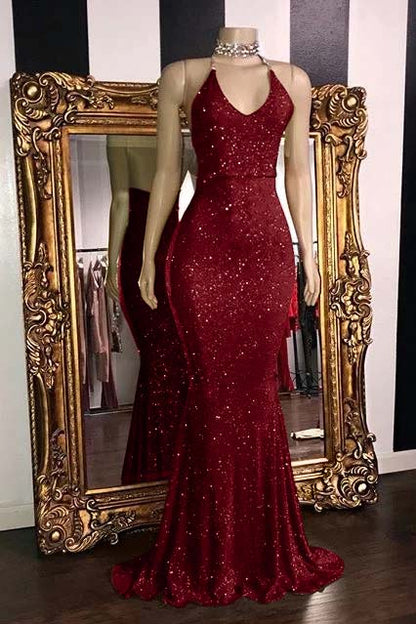 Sleeveless Red Mermaid Prom Dress With Seuqins PD0416