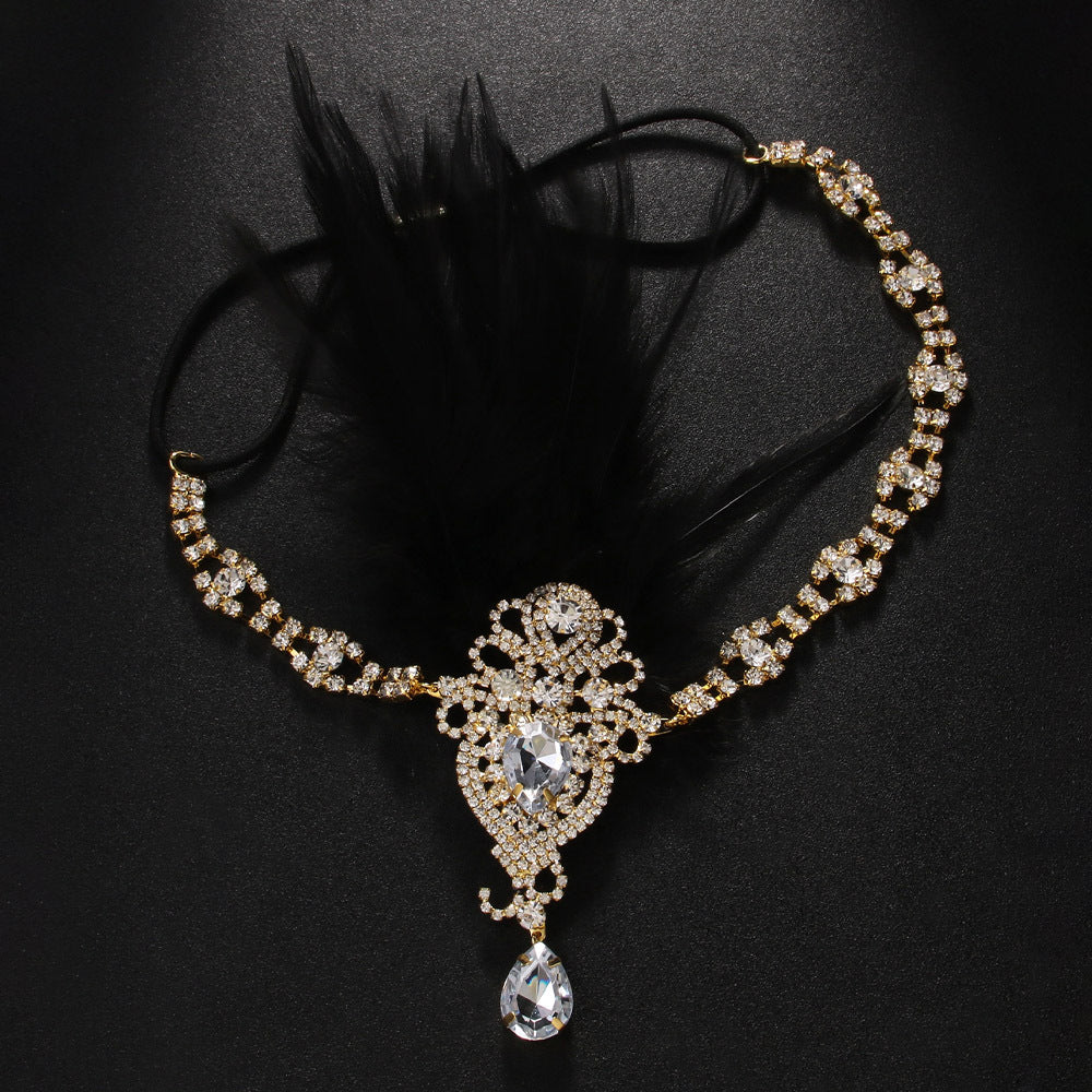 1920s Vintage Feather Exquisite Unique Rhinestone Hairband