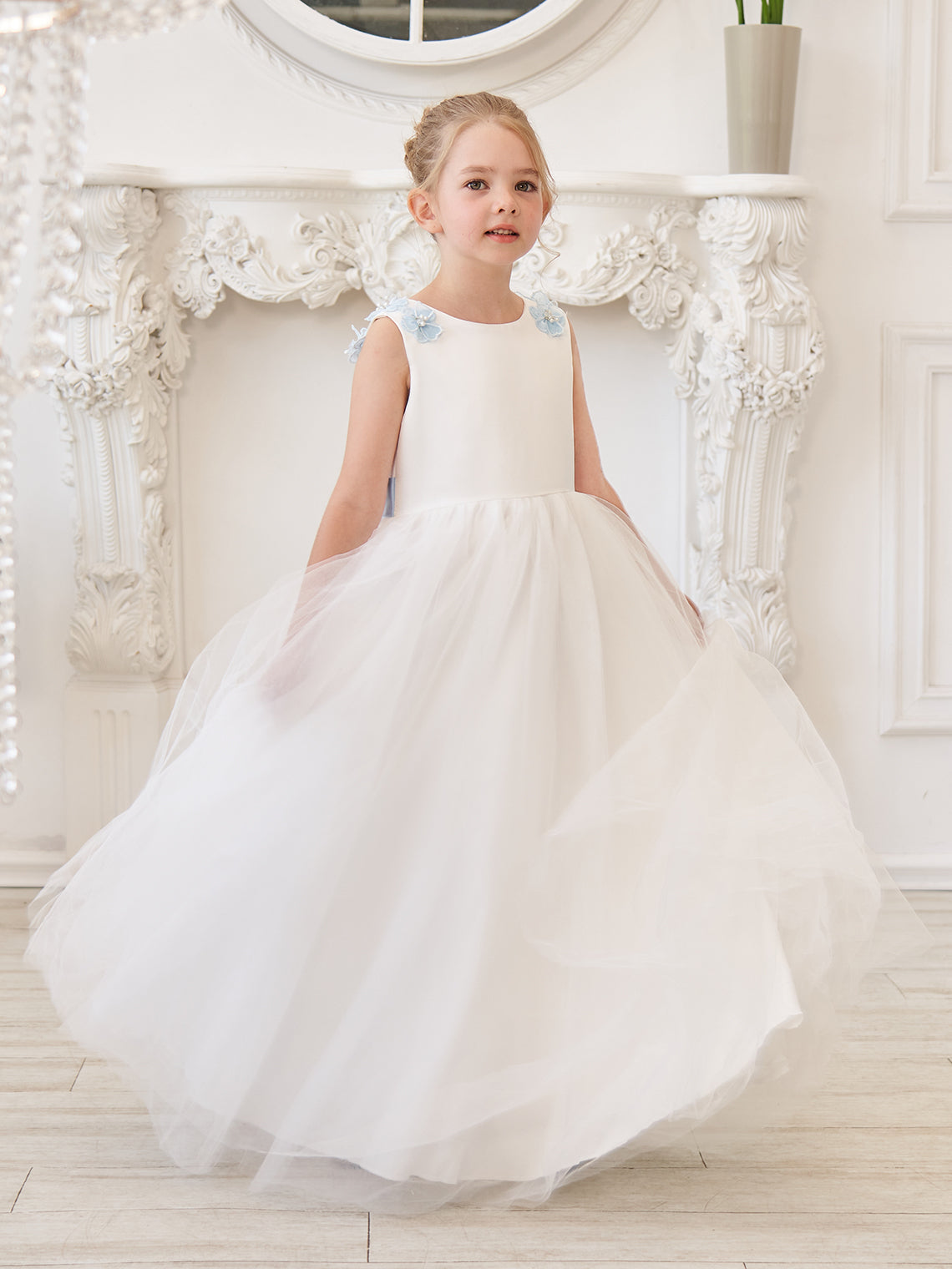 Ball-Gown/Princess 3d Flower Tulle Floor-length Ivory Flower Girl Dress