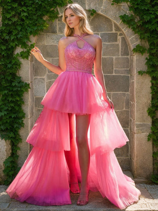 A-Line/Princess Criss Cross Sleeveless Asymmetrical Ruched Prom Dresses