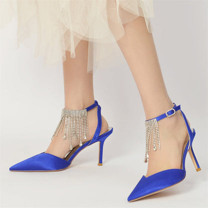 Women's Wedding Shoes Pointed Toe High Heel Bridal Shoes with Crystal Tassel